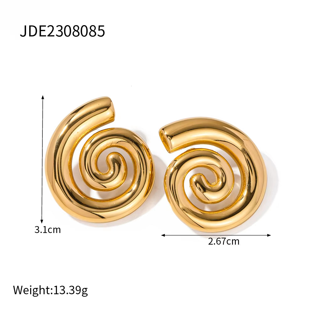 Uworld Stainless Steel Gold Plated Earrings 18K Unique Statement Multi-Layered Circles Spiral Earrings Daily Jewelry Waterproof